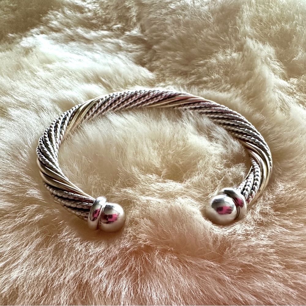 Vintage ‘Precious Precious’ Sterling Silver & 14k Gold Cuff